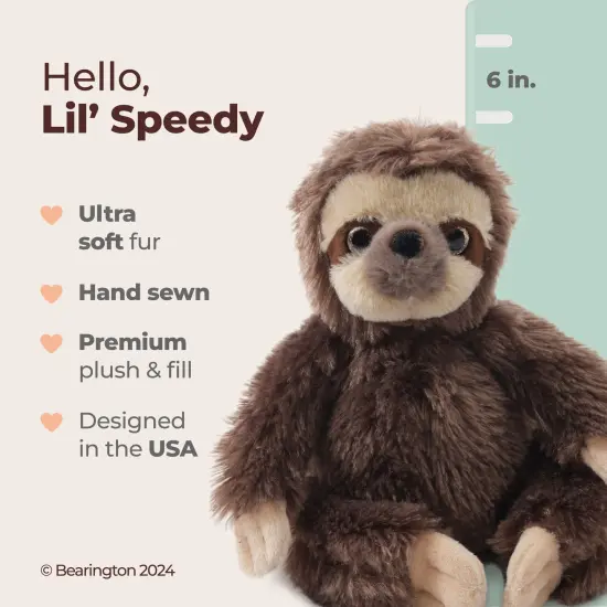 Bearington Lil' Speedy Small Plush Stuffed Animal Three Toed Sloth, 6.5 inches, For Ages 1-14 Brown {2}