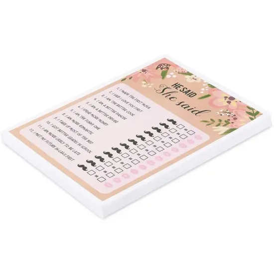 Floral Bridal Shower Games, He Said She Said Guessing Game for Wedding (50 Pack) Pink {5}