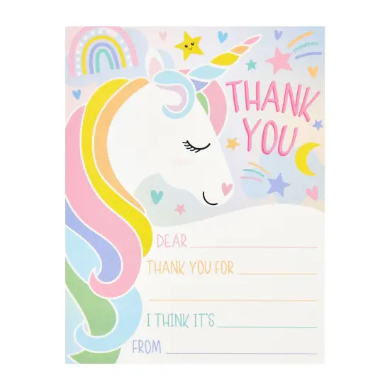 36 Pack Unicorn Fill In the Blank Thank You Cards with Envelopes, Kids Greeting Cards (5.5 x 4.2 Inches) Multicolor {5}