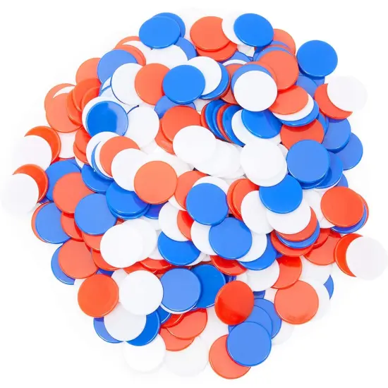 300 Count Blank Plastic Bingo Chips, Math Counters for Kids Learning, Card Game Supplies, 3 Colors, 1 in Multicolor {4}