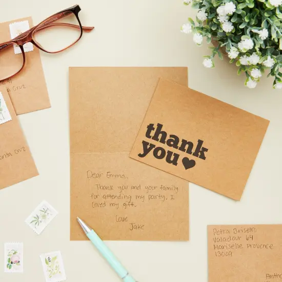 120 Pack Kraft Paper Thank You Cards with Envelopes - Bulk Thank You Cards for Wedding, Graduation, Baby Shower, Commerce (Heart Design, 3.5x5 In) Brown {4}