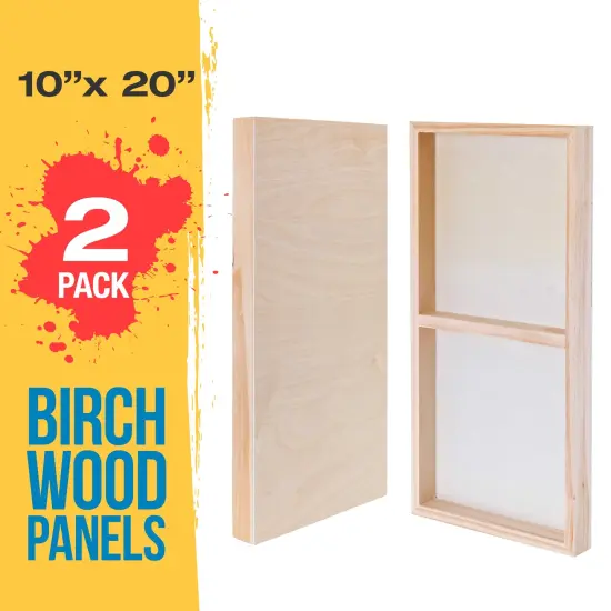 Unfinished Cradled Wood Panels for Painting, 2 Pack of 10x20 inch - Gallery Birch Wooden Canvas Boards 1-1/2" Deep - Mixed-Media Craft, Acrylic, Oil, Encaustic, Paint Pouring {2}