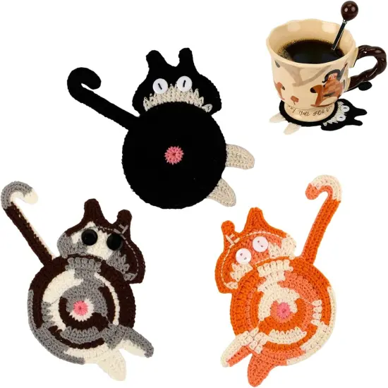 (3PC) -Drink Coaster | Cat Gifts for Cat Lovers,Fun Woven Creative Coasters {2}