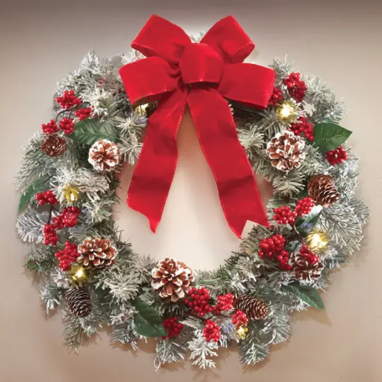 Collections Etc Lighted Holiday Frosted Pine Wreath {1}