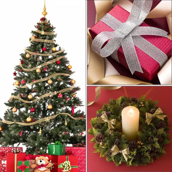 1 1/2 Inch Wide Gold Glitter Ribbon - 25Yards {4}