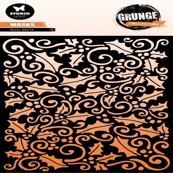 Studio Light Grunge Stencil 5.9"X8.27"-Holly Swirl {1}