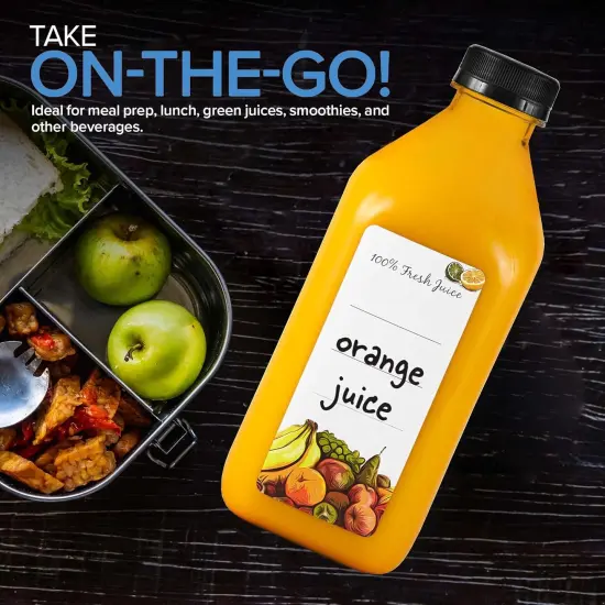 32 Oz Juice Bottles with Caps (6 Pack) - Reusable Clear Plastic Drink Containers {5}