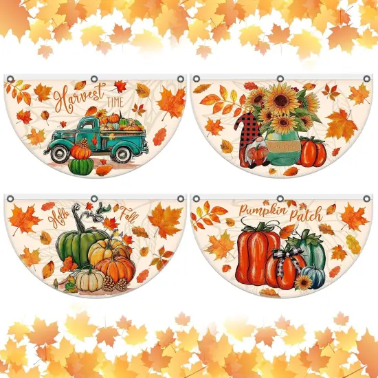 4 Pack Hello Fall Fan Flag Pumpkin Patch Bunting Welcome Fall {1}