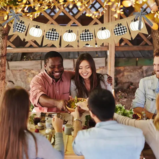 Plaid Pumpkin Burlap Banner Buffalo {3}