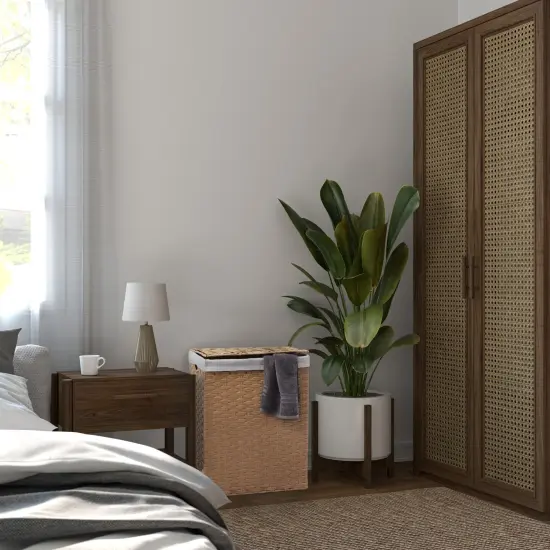 Seville Classics Handwoven Lidded Laundry Hamper Tan {1}