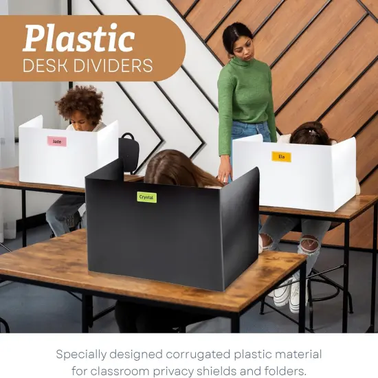 4E's Novelty Plastic Desk Dividers for Students - Pack of 4 - Desk Privacy Panel - Plastic Classroom Dividers, Testing Dividers for Classrooms, Easy-to-Clean Durable (Black & White) {3}