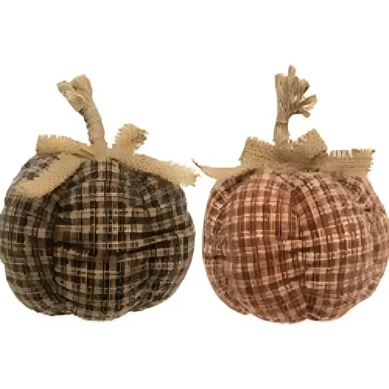 Plaid Fabric Pumpkins with Jute Stem and Burlap Bow 2 Asstd. {1}