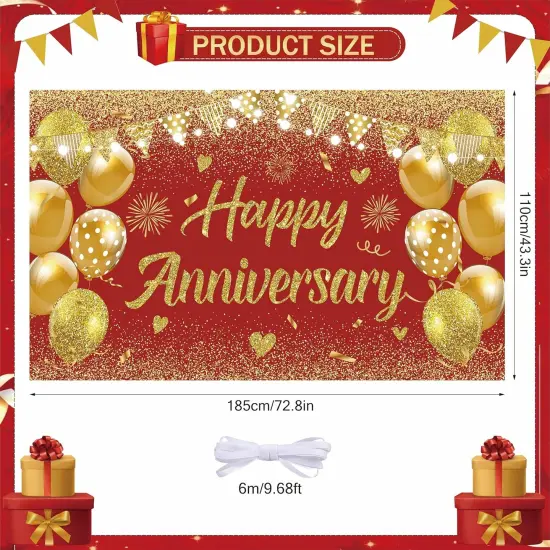 43 Inch-Wedding Anniversary Banner Red Gold Happy Decorations {2}