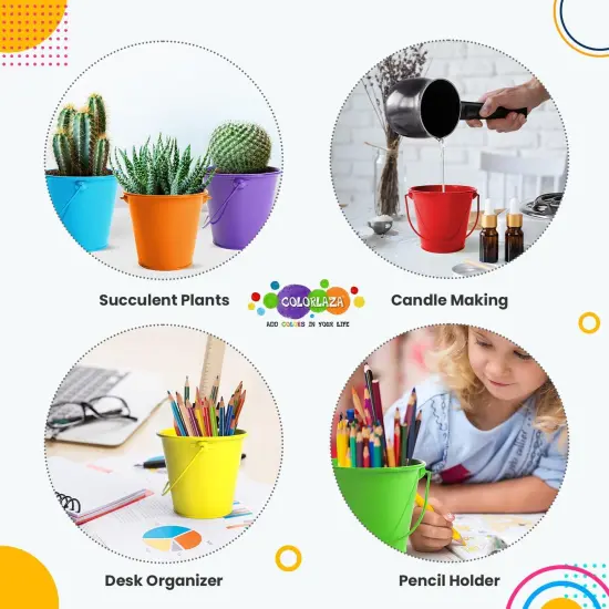 Small Metal Buckets with Handle 6 Pcs - Multicolor {4}