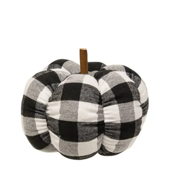 Buffalo Check Stuffed Pumpkin in Black and White with Natural Wood Stem Seasonal Accent Fall Home Decor {2}