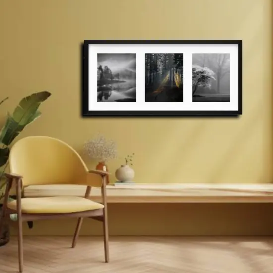 Black Frame for 3 Pictures 30x13 &frac34;" Sturdy Multi-Photo Display {2}