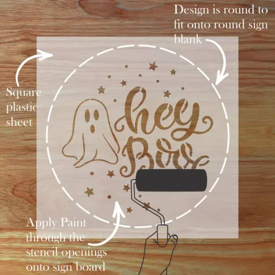 Hey Boo Halloween Round Sign Stencil | Sign Stencil | DIY Sign Stencil | Round Stencil | Designer Stencils | {3}