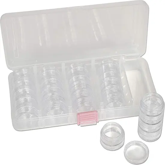 The Beadsmith Personality Case, Clear Plastic Bead Storage Case with 25 Removable and Stackable Jars, includes 5 screw top lids, Organizer Storage for Beads, Snap Lock Case for Jewelry and Crafts {1}