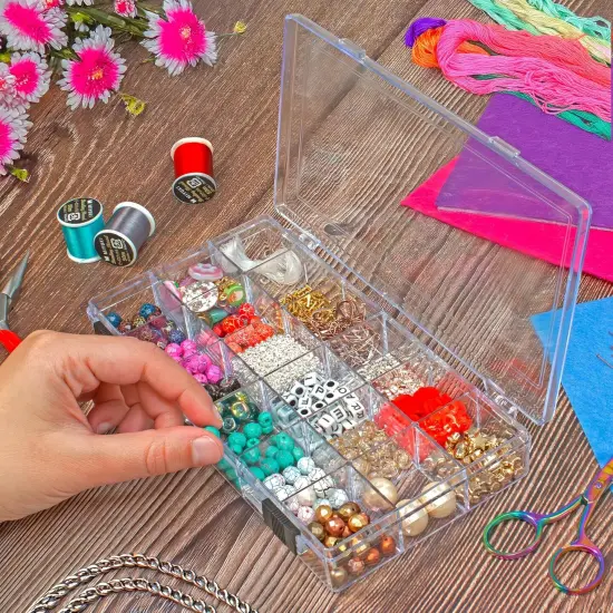 The Beadsmith Clear Bead Organizer - Sorter and Storage Box, 8.25 x 4.25 x 1.25 Inches,18 Compartments, w/Secure Double-Sided Locking {2}