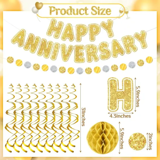 Happy Anniversary Decorations Gold Happy Anniversary Banner {5}