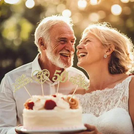 24Pcs 50th Wedding Anniversary Cupcake Toppers - Gold {3}