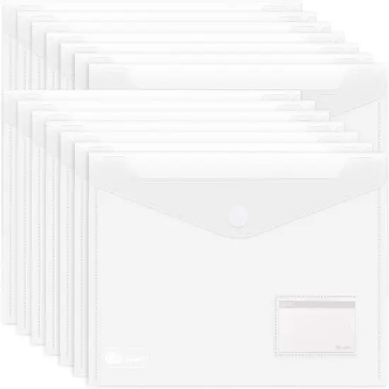 25 Pack Transparent Plastic Envelope Folders, A4 Letter Size, 100% Clear, Hook & Loop Closure, Label Pocket, Easy Storage {1}