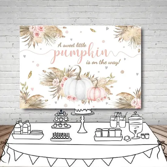 7x5ft Autumn Boho Little Pumpkin Backdrop for Girl Baby Shower Fall Leaves {4}