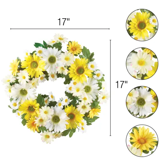 Collections Etc Mixed Yellow and White Daisy Wreath {4}