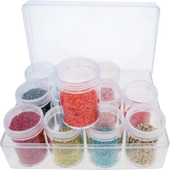 The Beadsmith Personality Case - Clear Storage Organizer Box, 6.25 x 4.75 x 2.1 inches - Includes 12 Small Containers with lids - 1.5 x 2 inches, Bead Holder {3}