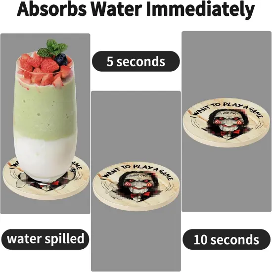 6PCS Spooky Coasts Set with Coaste Holder,Stone&Cork Coaster {2}