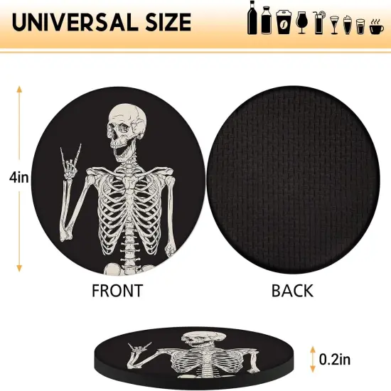 6 Pack- Coasters for Drinks Coffee Table, Skeleton Funny Black Silicone {4}