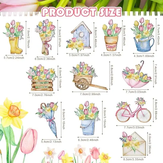 36 Pcs Spring Flower Wooden Ornaments Sunflower Tulip Lavender Tree Decoration Floral Gnome Hanging Wood Cutout Pastel Spring Decor for Home Small Tree Party(Tulip) {3}