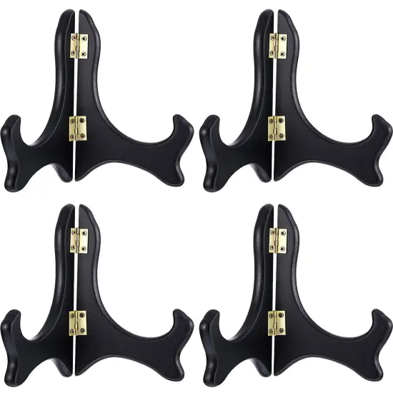 Tatuo 4 Packs Wooden Display Stand Decorative Plate Stands for Display Picture Frame Stand Holder Easels (5 Inch, Black) {4}