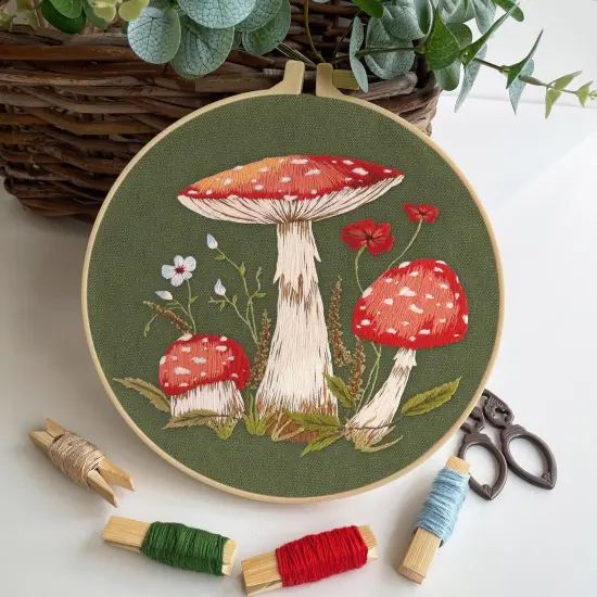 3 Sets Mushroom Embroidery kit, Adult Beginner DIY Needle kit,Art Craft Handy Sewing Set {4}