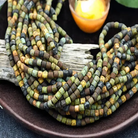 6/0 Aged Matte Aged Multi Color Picasso Bugle Beads (20" Strand) {2}