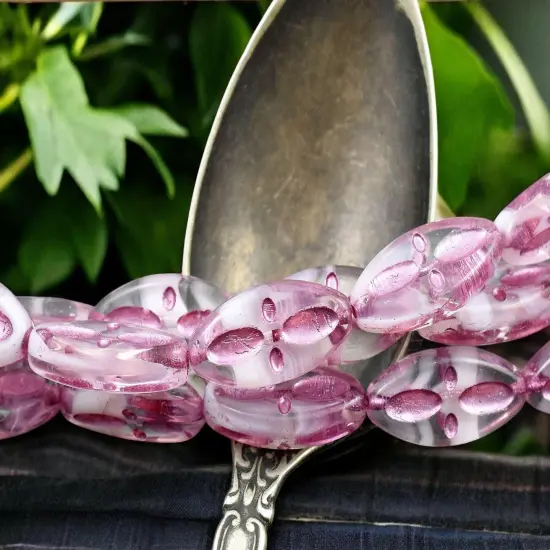 *10* 20x9mm Metallic Pink Washed White Crystal Cloud Marquise Oval Beads {2}
