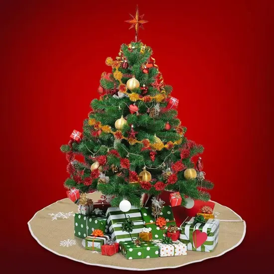48"Christmas Tree Skirt, Natural Burlap with Brown Color for Displaying Presents {3}