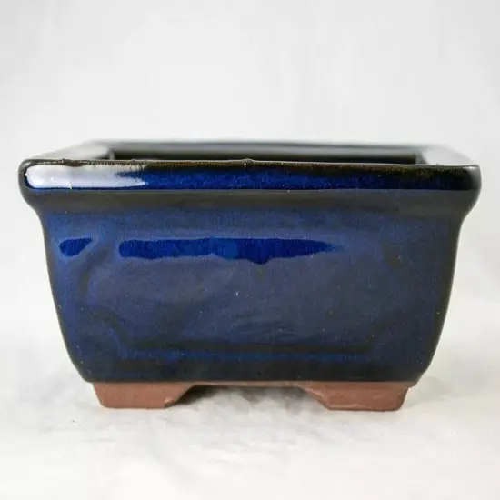 Rectangular Glazed Succulent, Bonsai Pot + Mesh + Wire 6"x 4.5"x 2.25" - Blue {1}