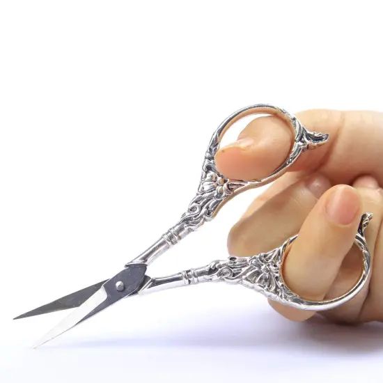 BIHRTC Vintage European Style Scissors Stainless Steel for Cross Stitch Cutting Embroidery Sewing Handcraft Craft Art Work DIY Tool(Silver) {3}