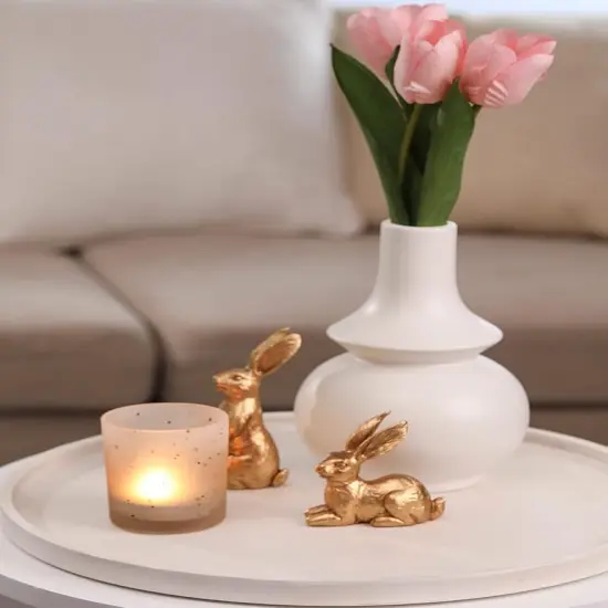 Resin Gold Bunny Decor Rabbit Figurines, Small Easter Bunny Figurine Set of 3, Vintage Easter Rabbit Statue Table Home Decoration {3}