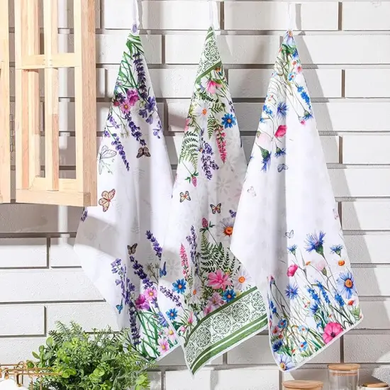 6 Pieces Floral Kitchen Towels Flamingo Dish Hand Towels Sunflower Daisy Flower Tea Towels for Spring Kitchen Bathroom Decor,16 x 24 Inch(Fresh Color,Wildflower) {2}