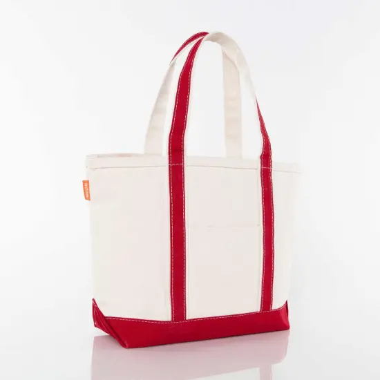Medium Classic Tote -- 18 oz. Heavyweight Durable Canvas -- Natural Canvas & Red Color {3}