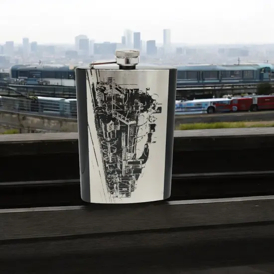 8oz BLACK Steam Locomotive Flask Train Novelty {3}