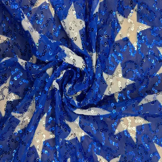 1 Yard White Star Printed Sequin Mesh Fabric Multipurpose {2}