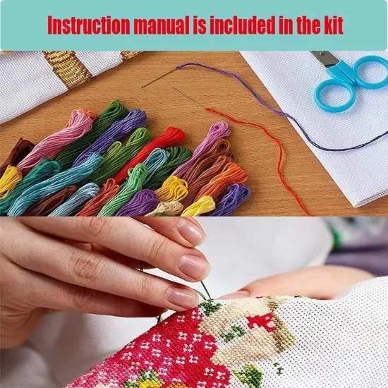 Floral Stamped Cross Stitch Kits, Blue Flowers Cross Stitch Ornament Kits for Adults Beginners {6}