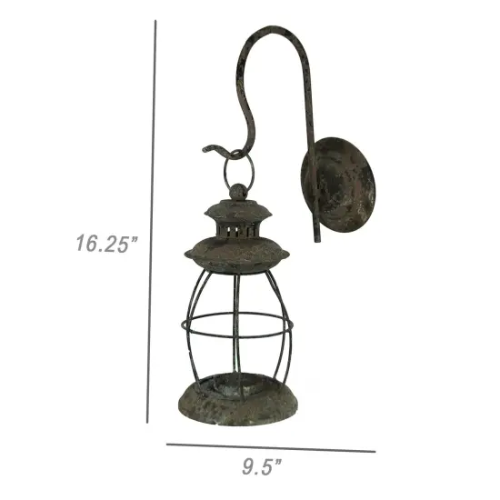 Rustic Distressed Metal Wall Mounted Vintage Lantern Hanging Candle Sconce {4}