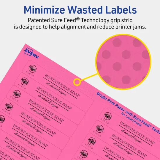 Avery Bright Pink Paper Labels, 2/3" x 3-7/16" Rectangle {4}
