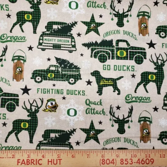 Licensed NCAA University of Oregon Christmas Print OR-1213 Cotton Fabric by the Yard {1}
