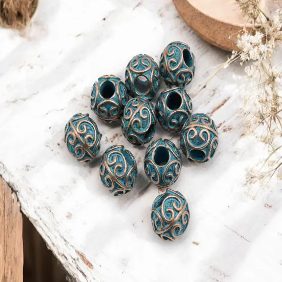 *10* 11x10mm Copper Patina Round Drum Beads {3}