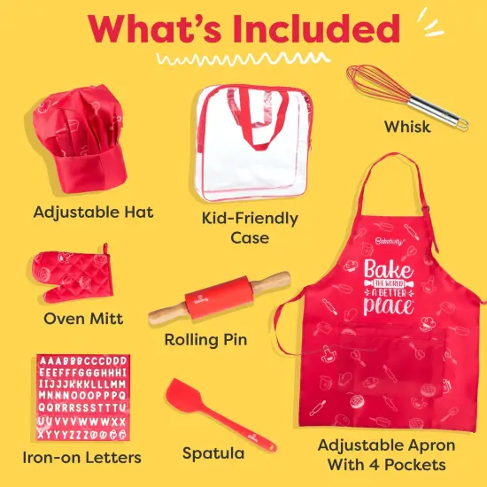 Baketivity Kids Chef Hat and Apron Set for Boys & Girls - One Size Fits All (Adjustable) - Premium, Washable Kids Apron and Chef Hat Set for Cooking - Young Chefs & Junior Bakers Chef Outfit for Kids {3}